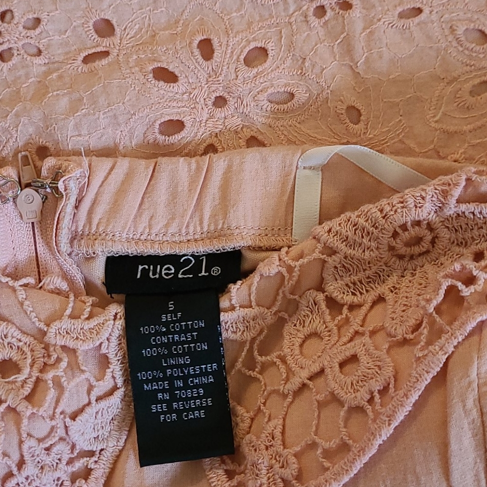 SALE PEACH EMBROIDERED MINI FLOWER LACE DRESS - Picture 16 of 16
